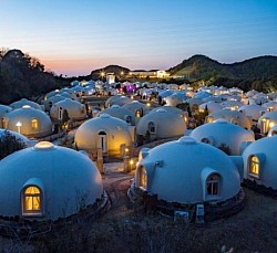 Resort domes at night in Japan